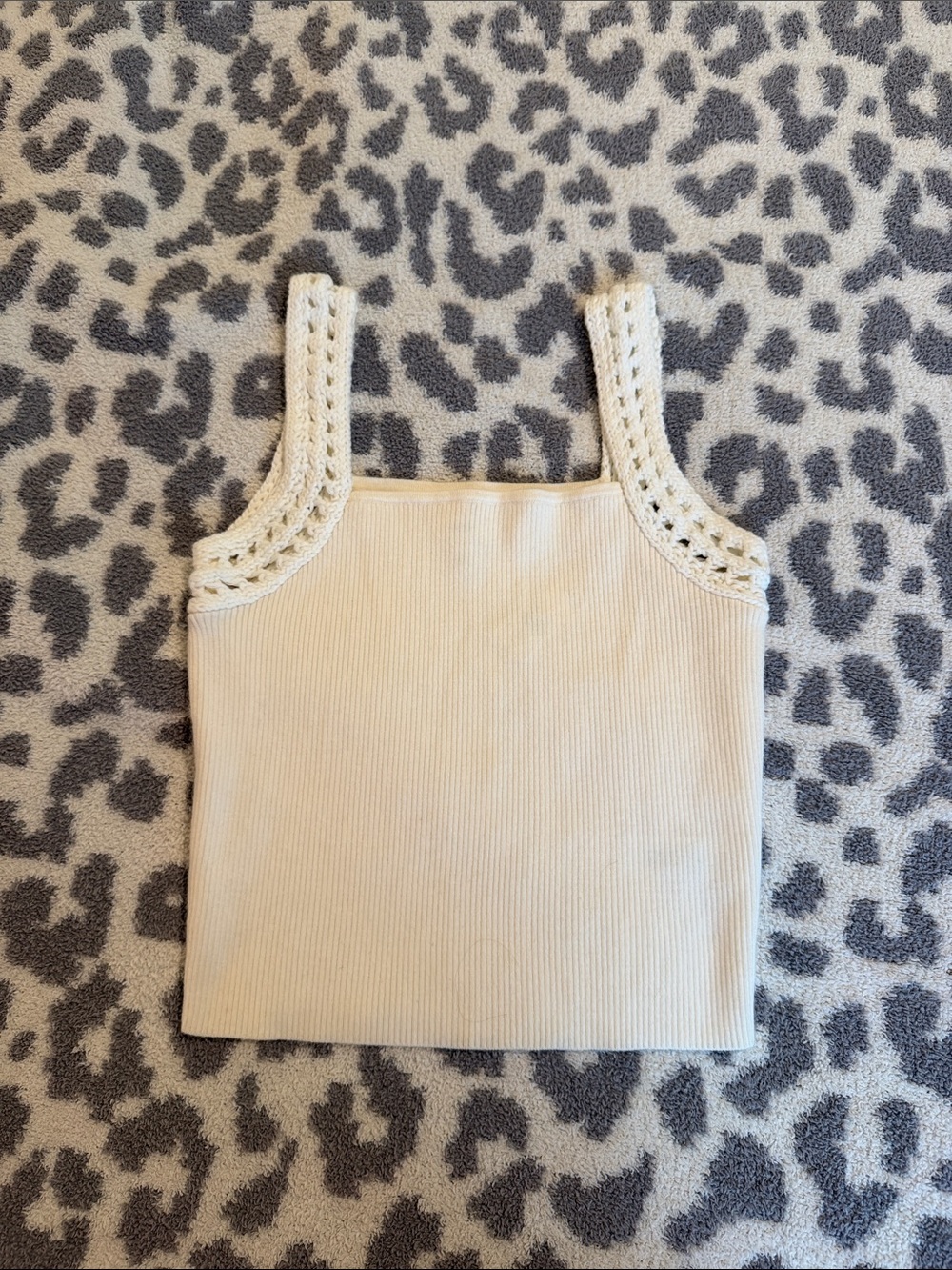 aerie Cream Crochet-Trim Ribbed Tank